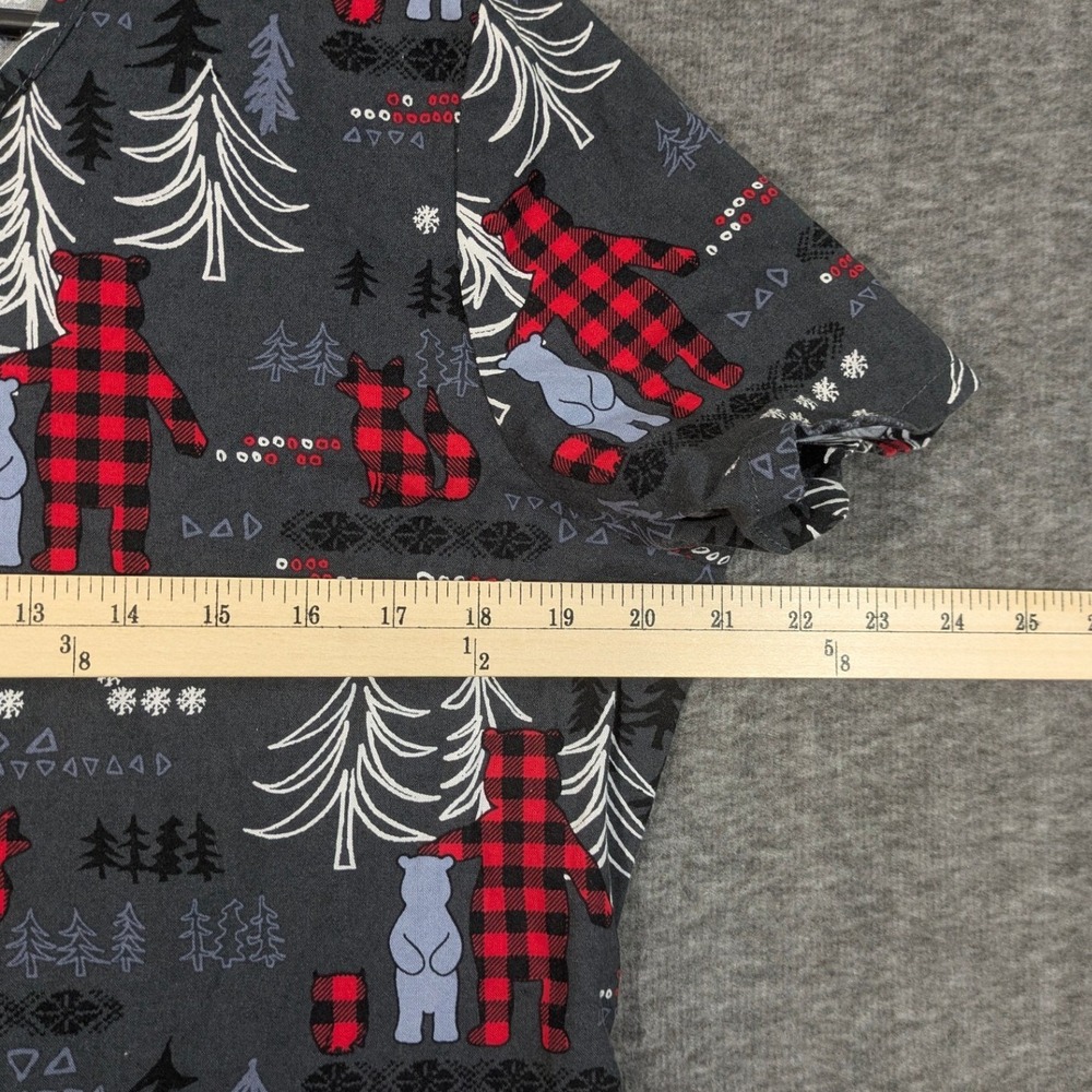 Scrubstar Gray Holiday Scrub Top Plaid Woodland Country 100% Cotton Sz M - Picture 3 of 7